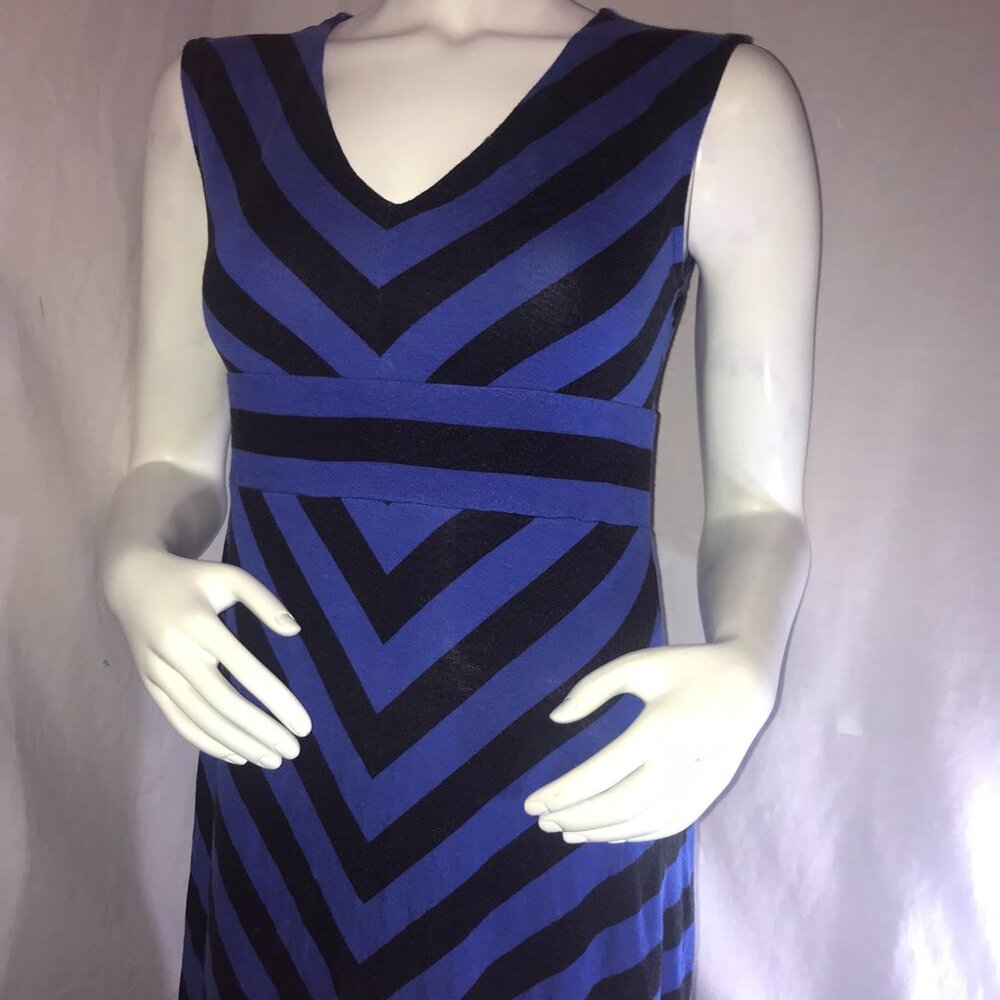 APT. 9 Blue And Black Diagonal Line Pattern A-line Maxi Dress Size Petite Medium